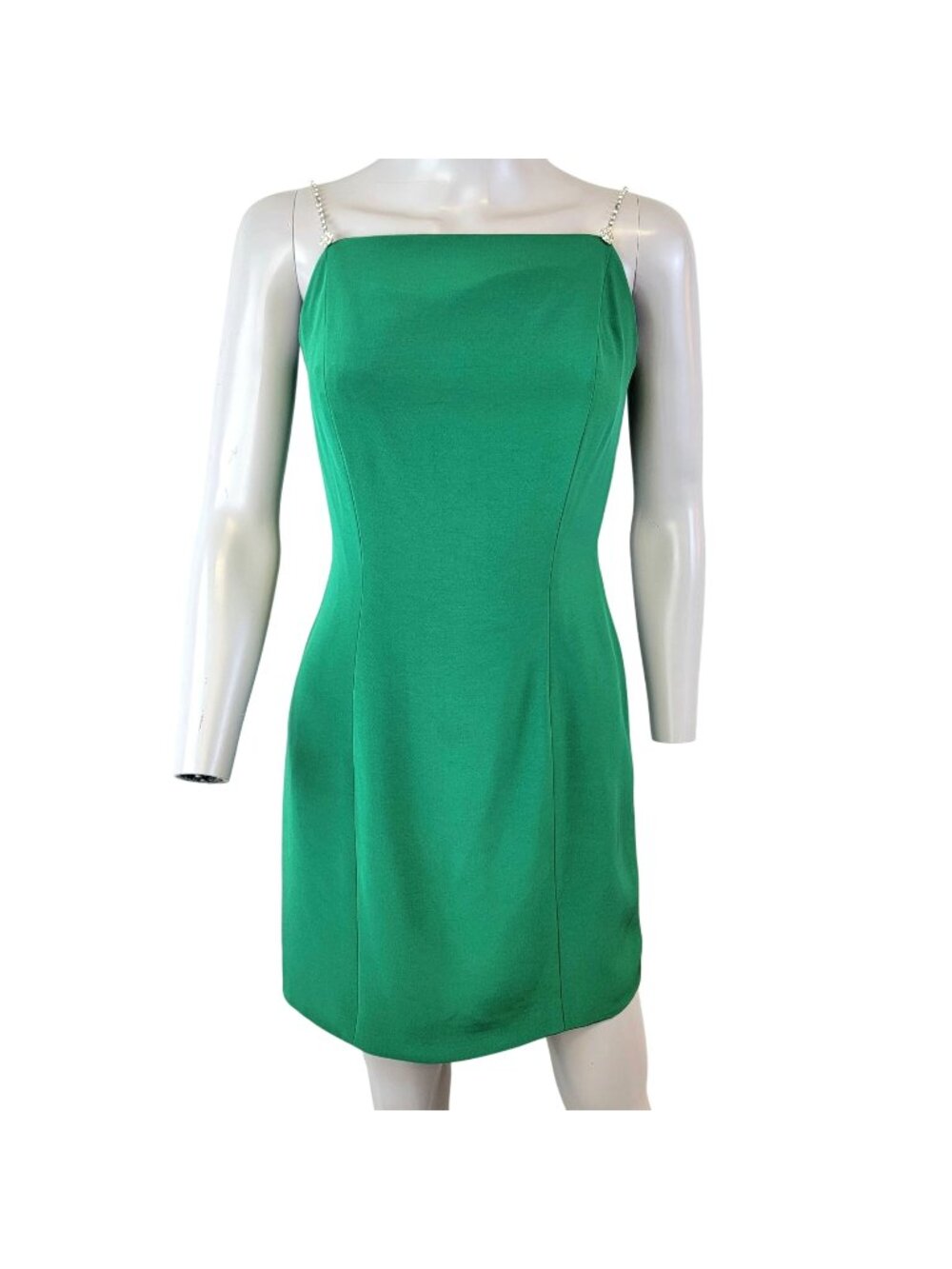 Della Roufogali Vintage 90s Mini Dress Women 6 Green Crystal Strap Small Formal